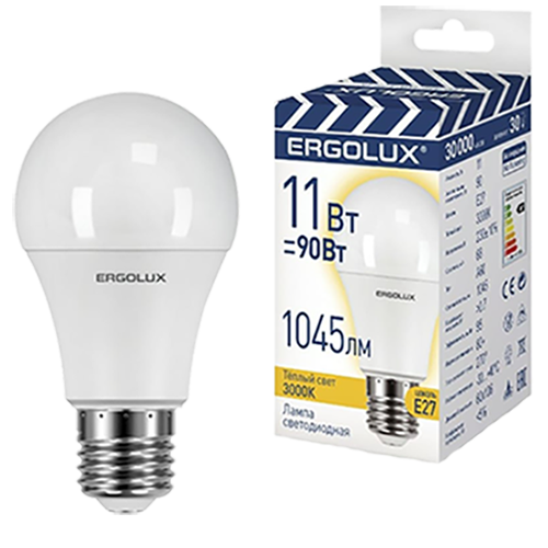 Лампа с/д "Ergolux" LED-A60-E27-11W-3К Тепло Шар