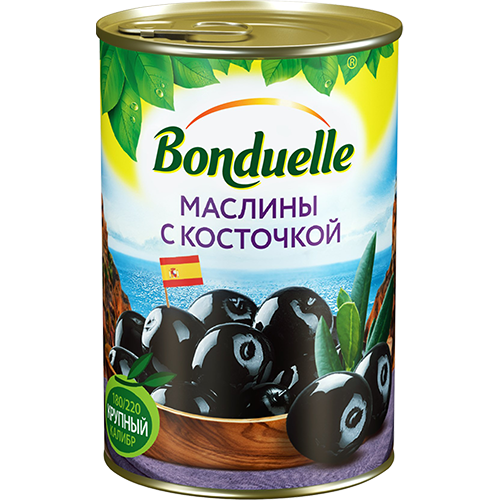 Маслины "Bonduelle" Черные с косточкой ж/б