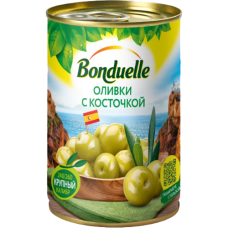 Оливки "Bonduelle" Зеленые с косточкой ж/б