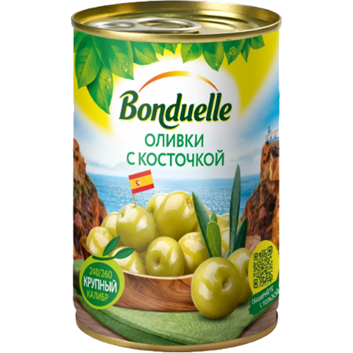 Оливки "Bonduelle" Зеленые с косточкой ж/б