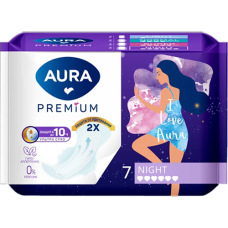 Прокладки "Aura" Premium Ultra Night 7шт 6кап с крылышками