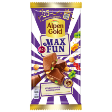 Шоколад "Alpen Gold MAX FUN"  взрывная карамель, мармелад, печенье