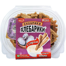 Сухарики "Хлебарики"  60г Чеснок+соус Сливочно-Чесночный 25мл