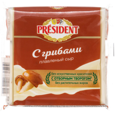 Сыр плавленый "President" Грибы 40% Слайс