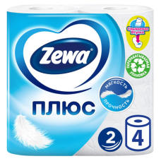 Туалетная бумага "Zewa Plus" 2-х слойная Белая 4шт