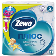 Туалетная бумага "Zewa Plus" 2-х слойная Свежесть Океана 4шт