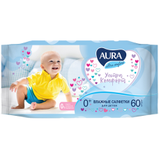 Влажные салфетки "AURA" Ultra Comfort для Детей ВитаминЕ+Алоэ 60шт